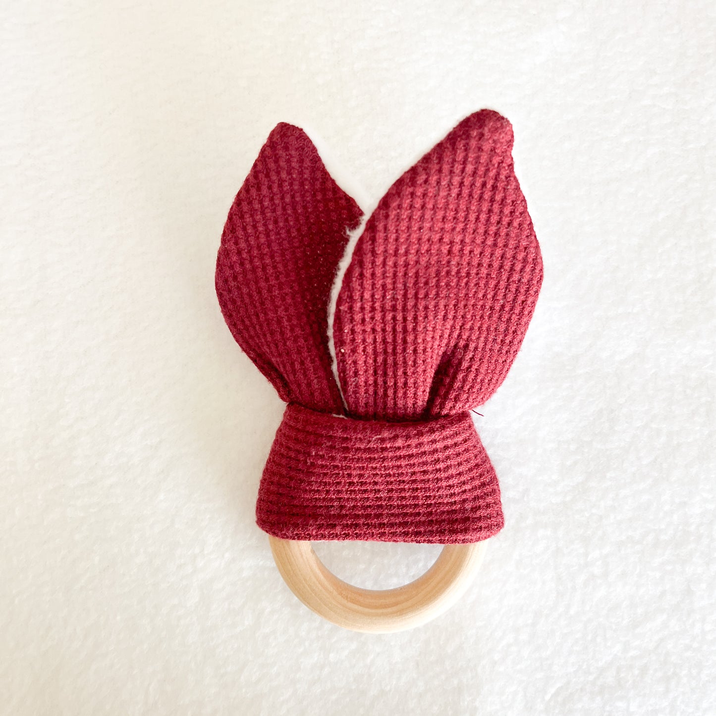 Burgundy Waffle Animal Teething Ring
