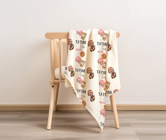Personalized Custom Blanket, Baby Shower Gift, Custom Name Newborn Gift, Baby Blanket, Baby Shower Custom Gift, Sports Baby Blanket