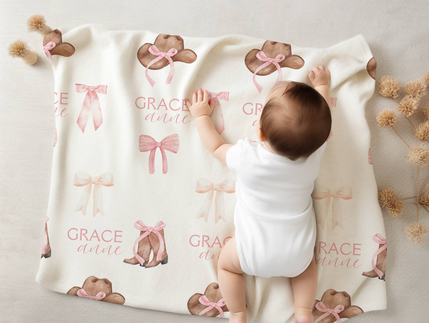 Personalized Custom Blanket, Baby Shower Gift, Custom Name Newborn Gift, Baby Blanket, Baby Shower Custom Gift, Boots and Bows Baby Blanket