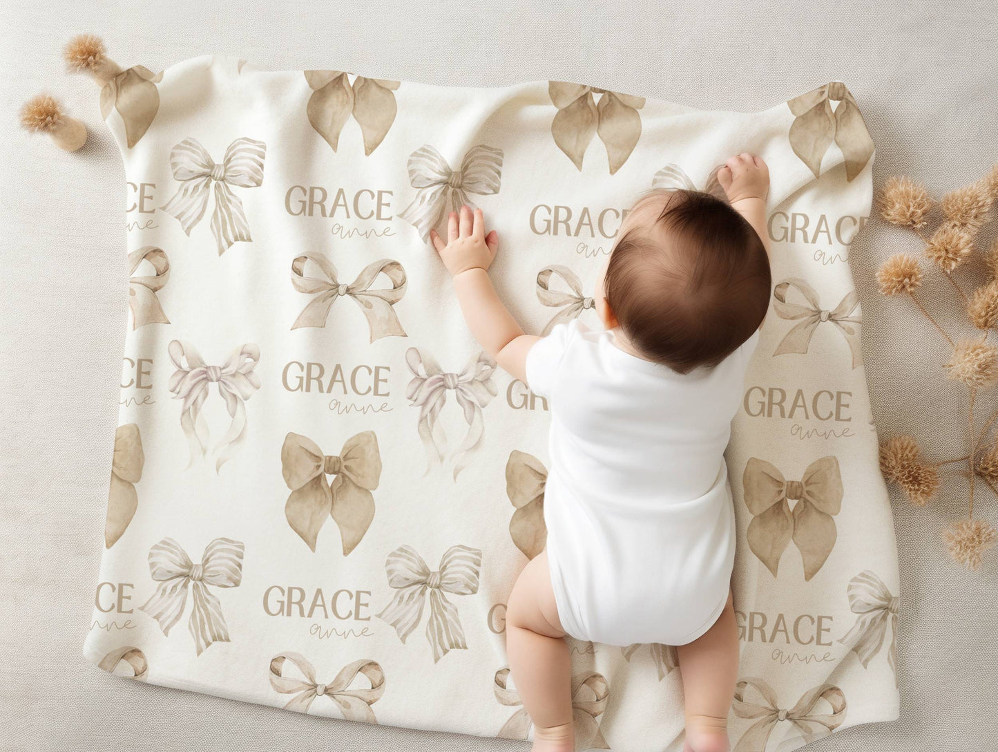 Personalized Custom Blanket, Baby Shower Gift, Custom Name Newborn Gift, Baby Blanket, Baby Shower Custom Gift, Bows Baby Blanket