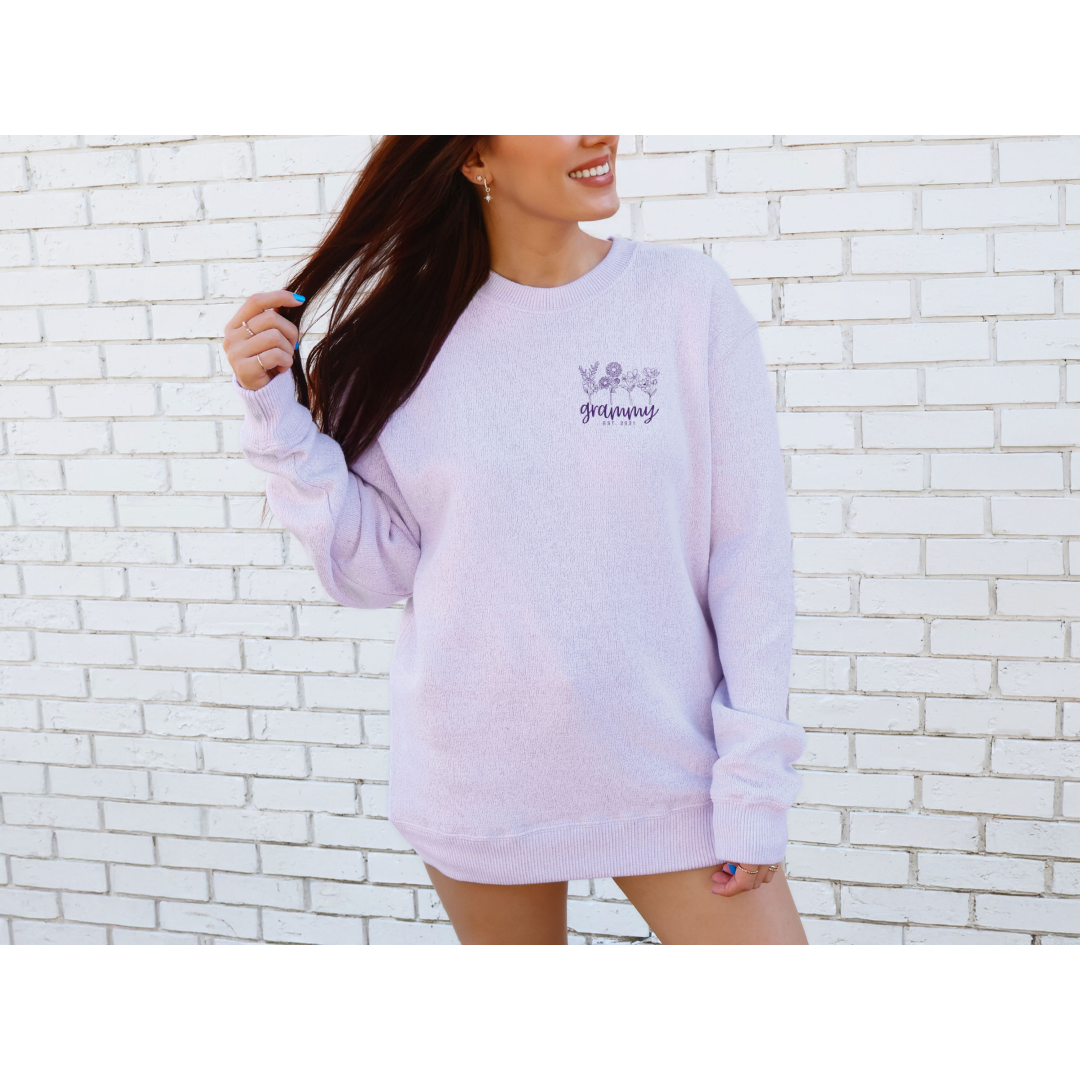 Mother's Day Nantucket Crewneck Sweatshirt with Custom Birth Flowers Embroidery - Purple