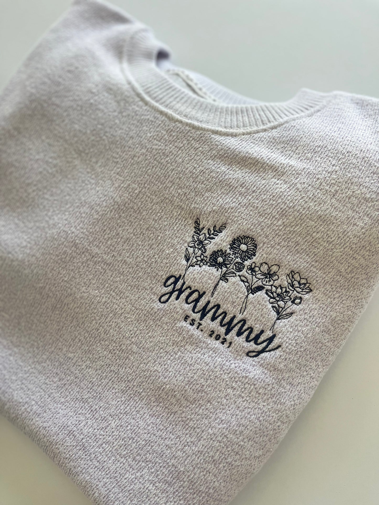 Mother's Day Nantucket Crewneck Sweatshirt with Custom Birth Flowers Embroidery - Purple