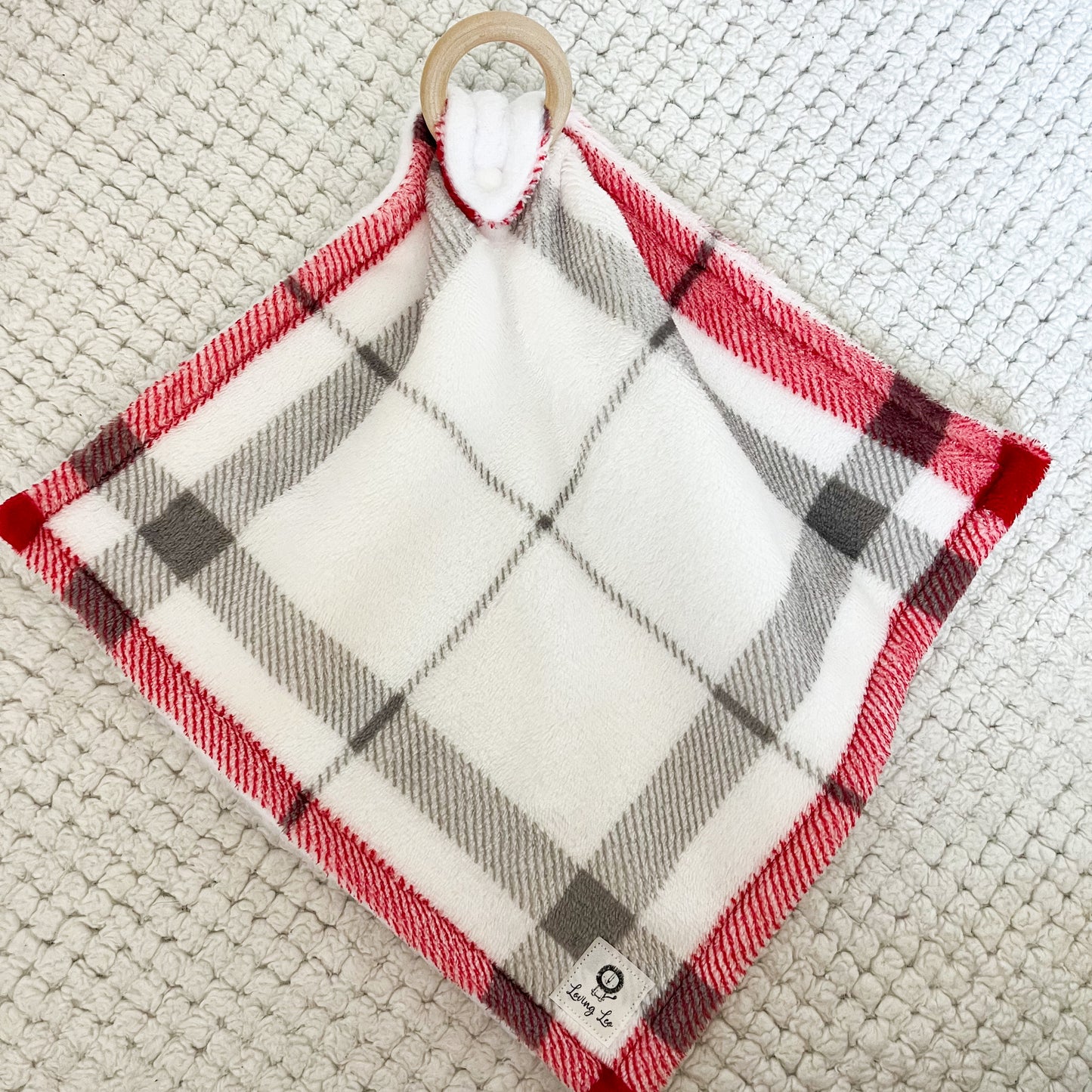 Plush Red and Grey Plaid Lovey Blanket