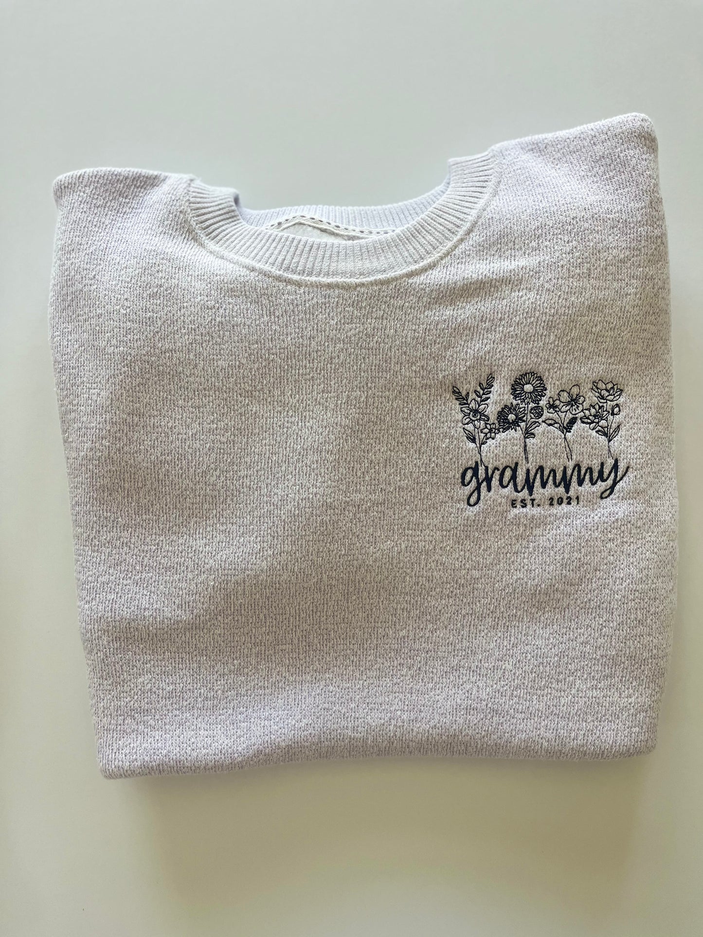 Mother's Day Nantucket Crewneck Sweatshirt with Custom Birth Flowers Embroidery - Purple