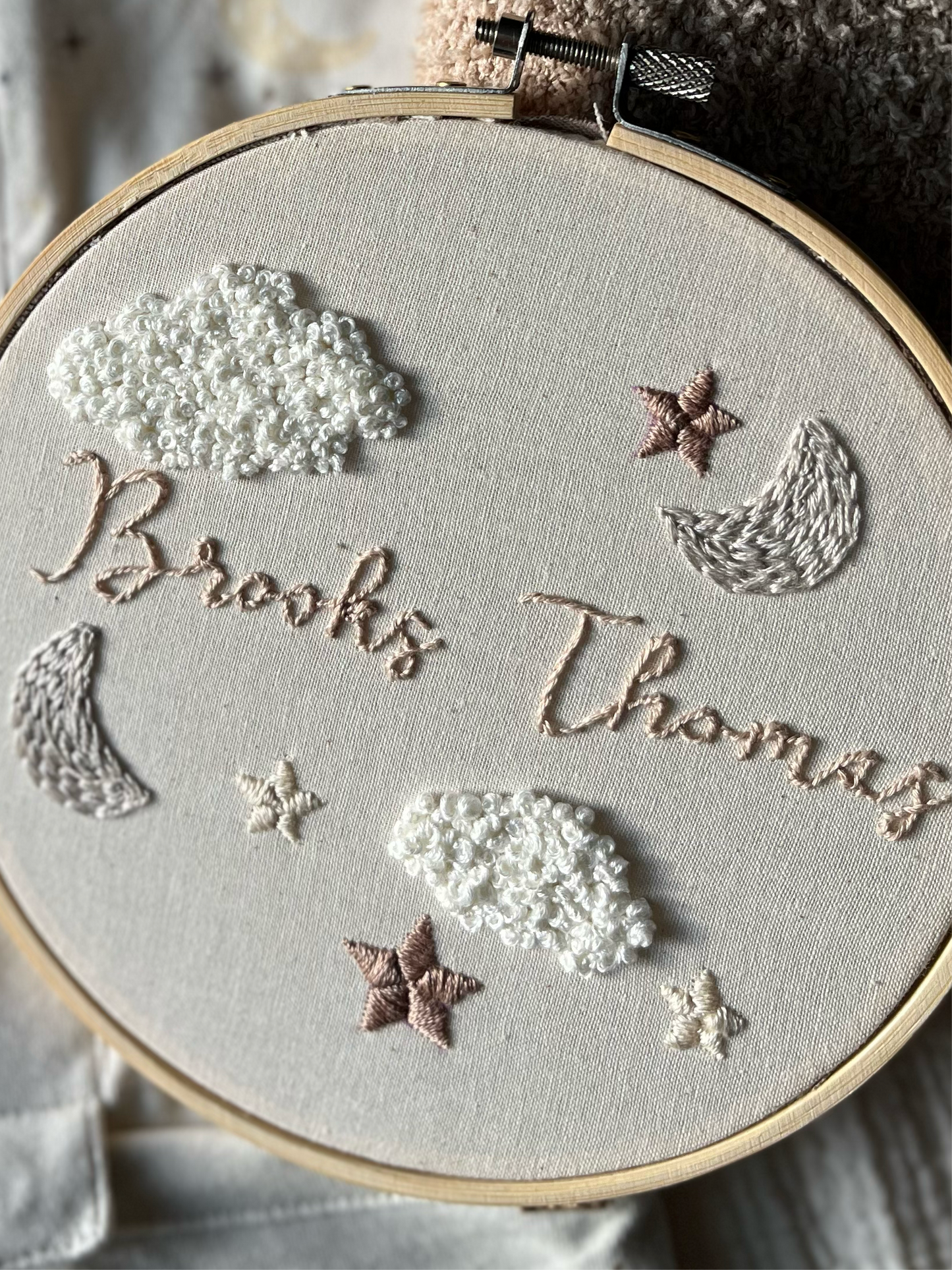 Moon and Stars | Custom Name Embroidery Hoop | Baby Name Sign | Baby Announcement