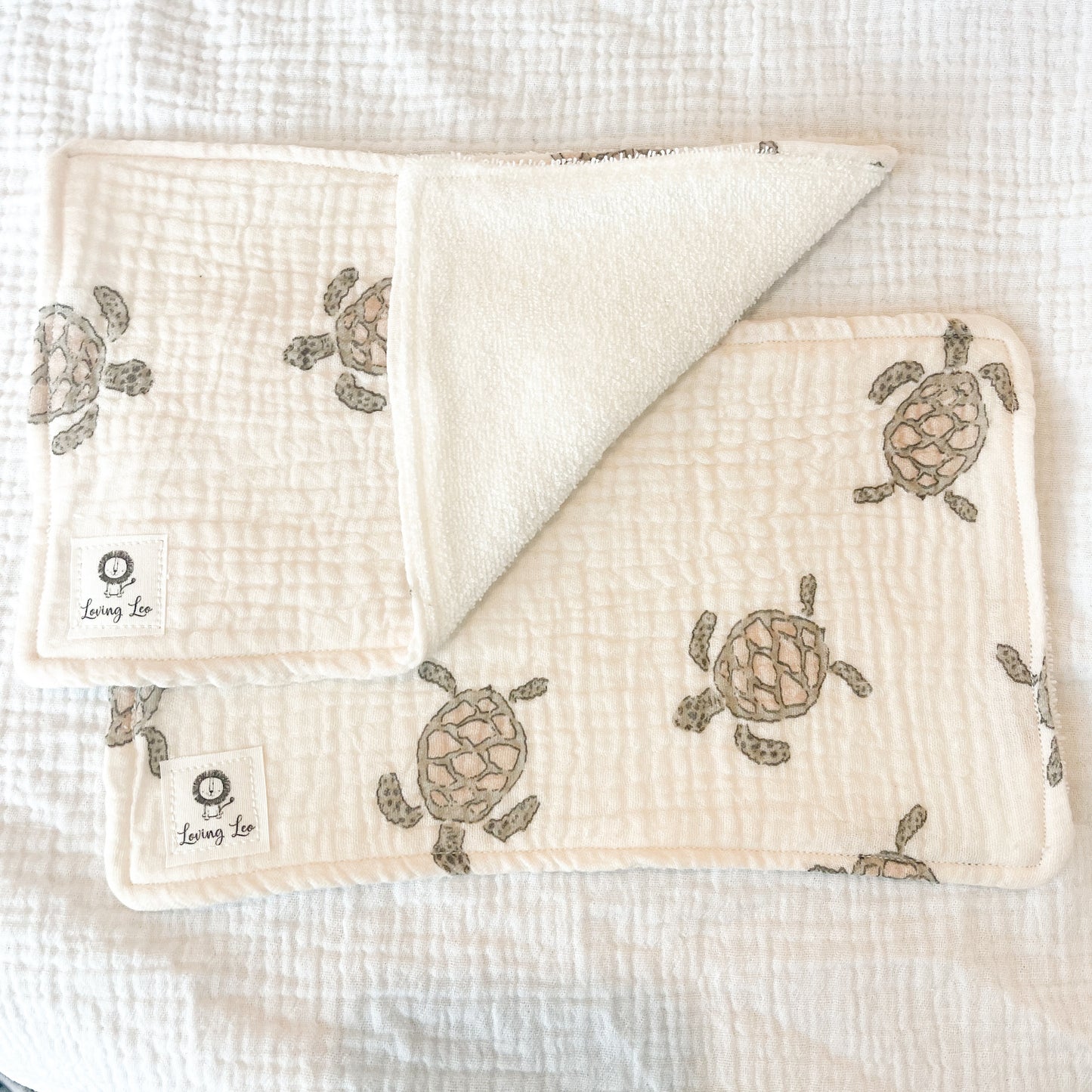 Sea Turtles Theme, Bamboo Terry Washcloth- Handmade Set of 2