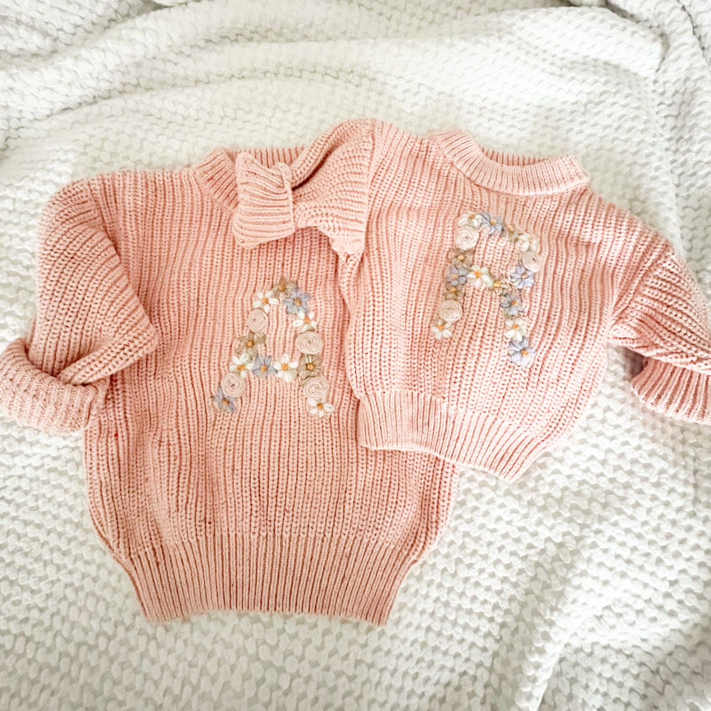Floral Personalized Hand Embroidered Sweater, Floral Initials, Mama and Me Matching