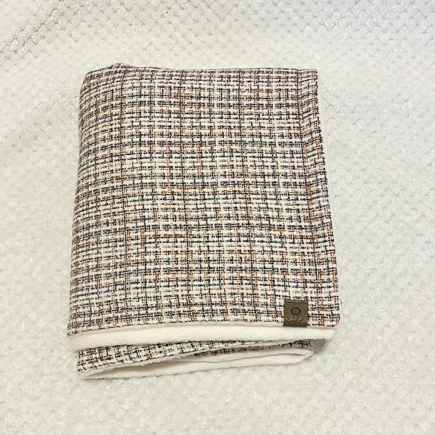 Navy, Brown and White Plaid Large Crib Size Blanket