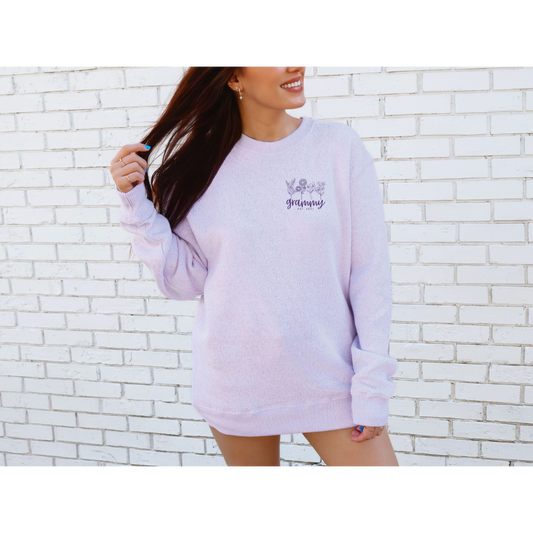 Mother's Day Nantucket Crewneck Sweatshirt with Custom Birth Flowers Embroidery - Purple