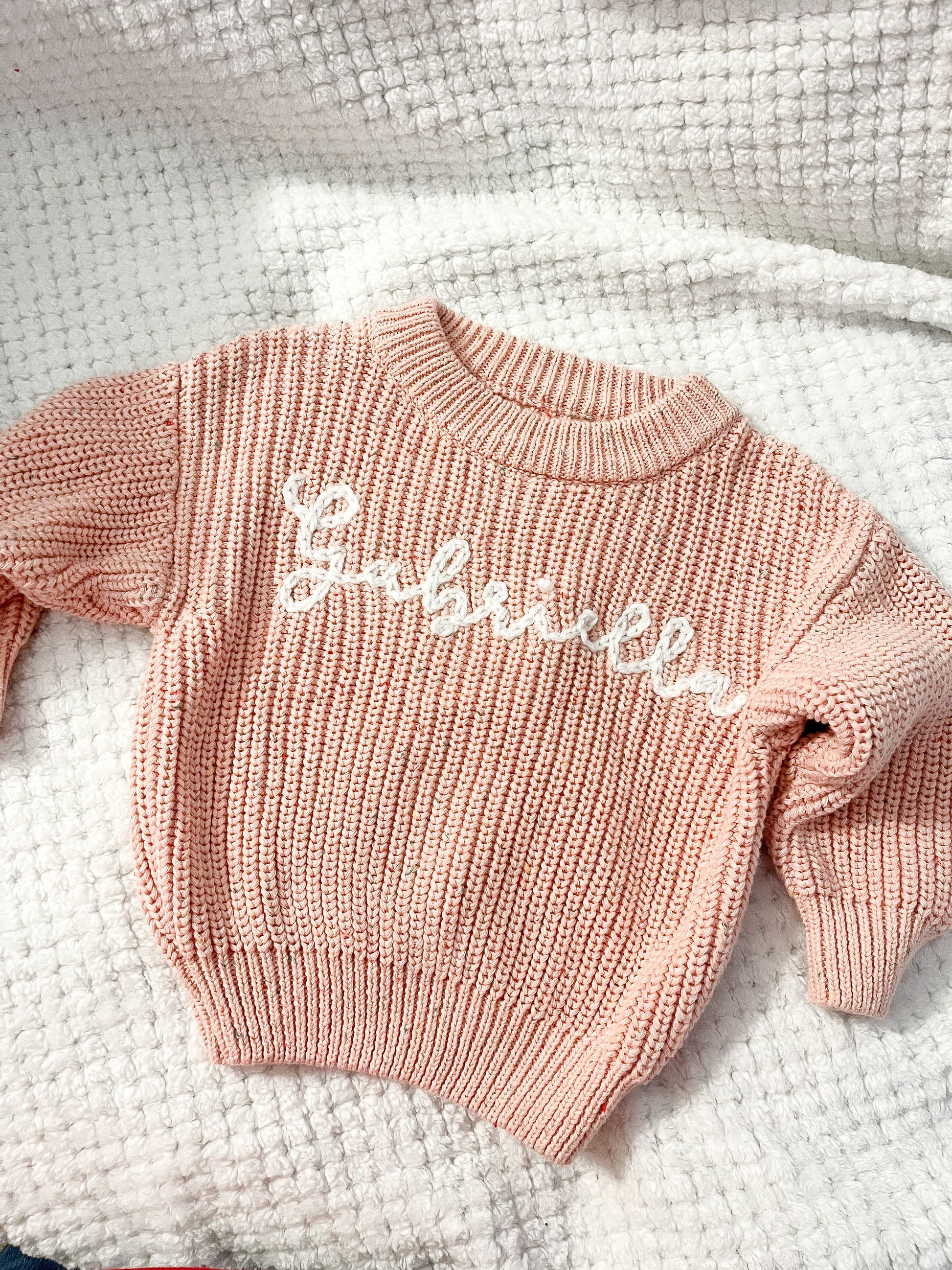 Personalized Hand Embroidered Name Baby Sweater White 0-3 months