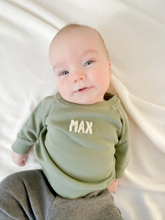 Custom Embroidered Name | Organic Baby and Kids Portland Pullover - Thyme