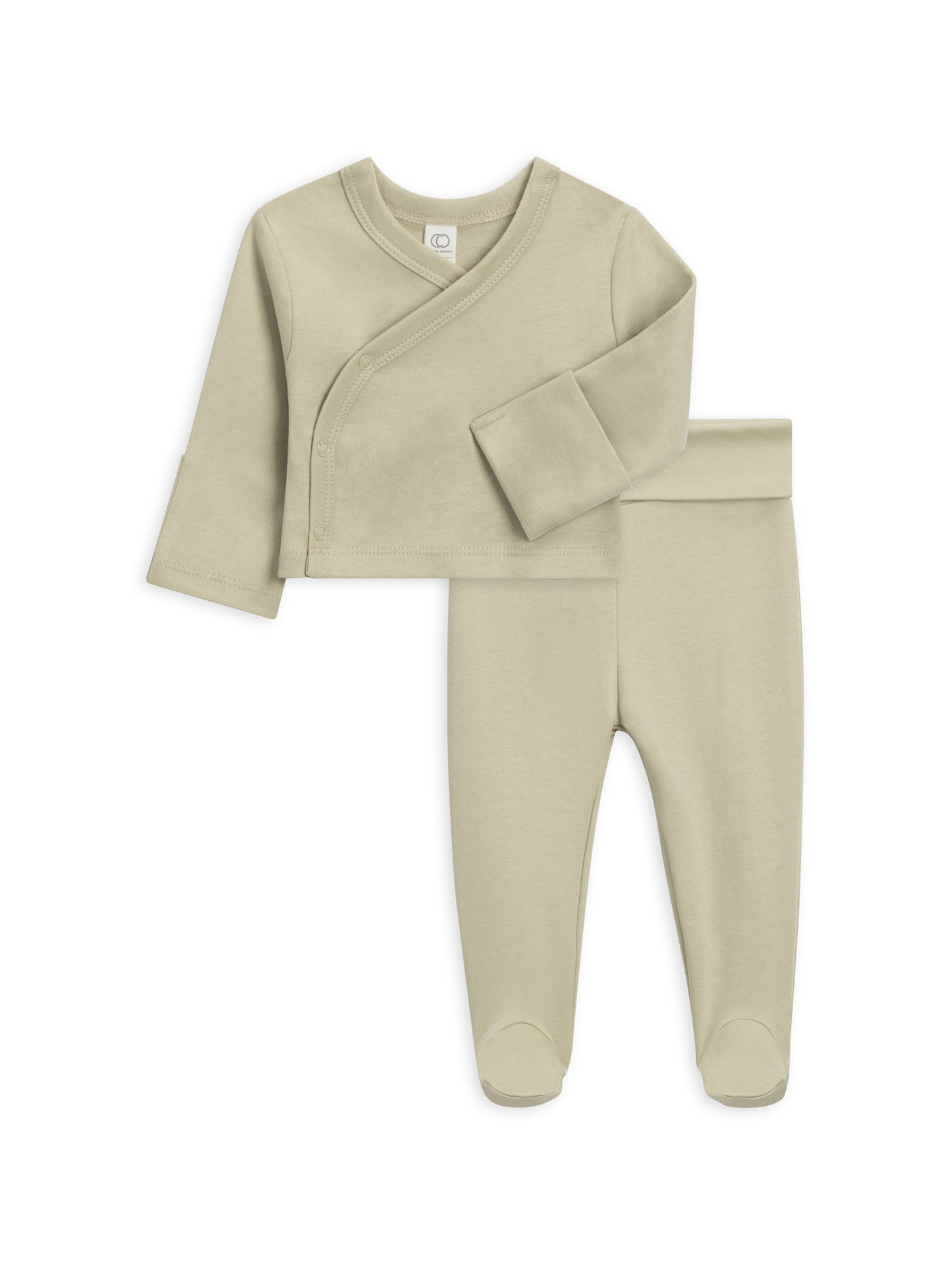 Organic Baby Kimono Wrap Top and Footed Pant Set - Sage