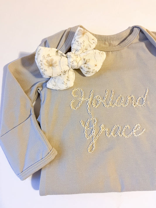 Custom Embroidered Name | Oat Knotted Gown