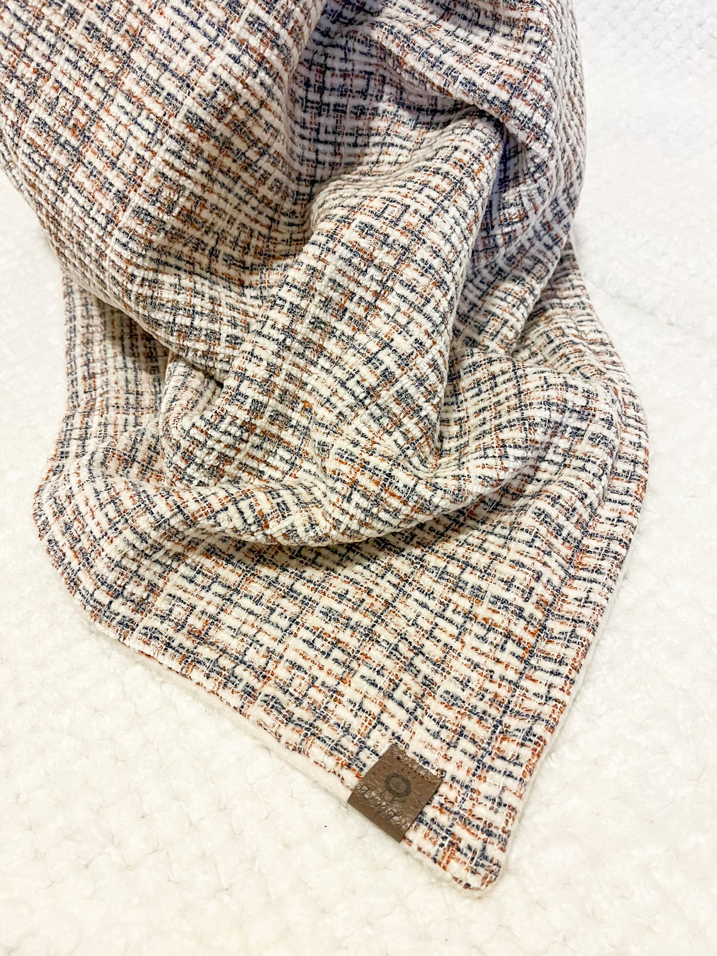 Navy, Brown and White Plaid Large Crib Size Blanket