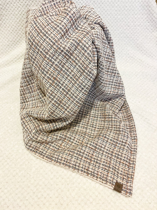 Navy, Brown and White Plaid Large Crib Size Blanket