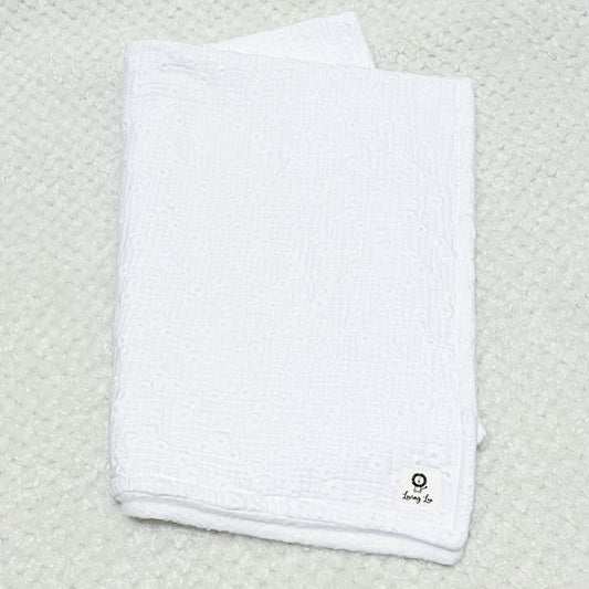 White Eyelet Stroller Blanket