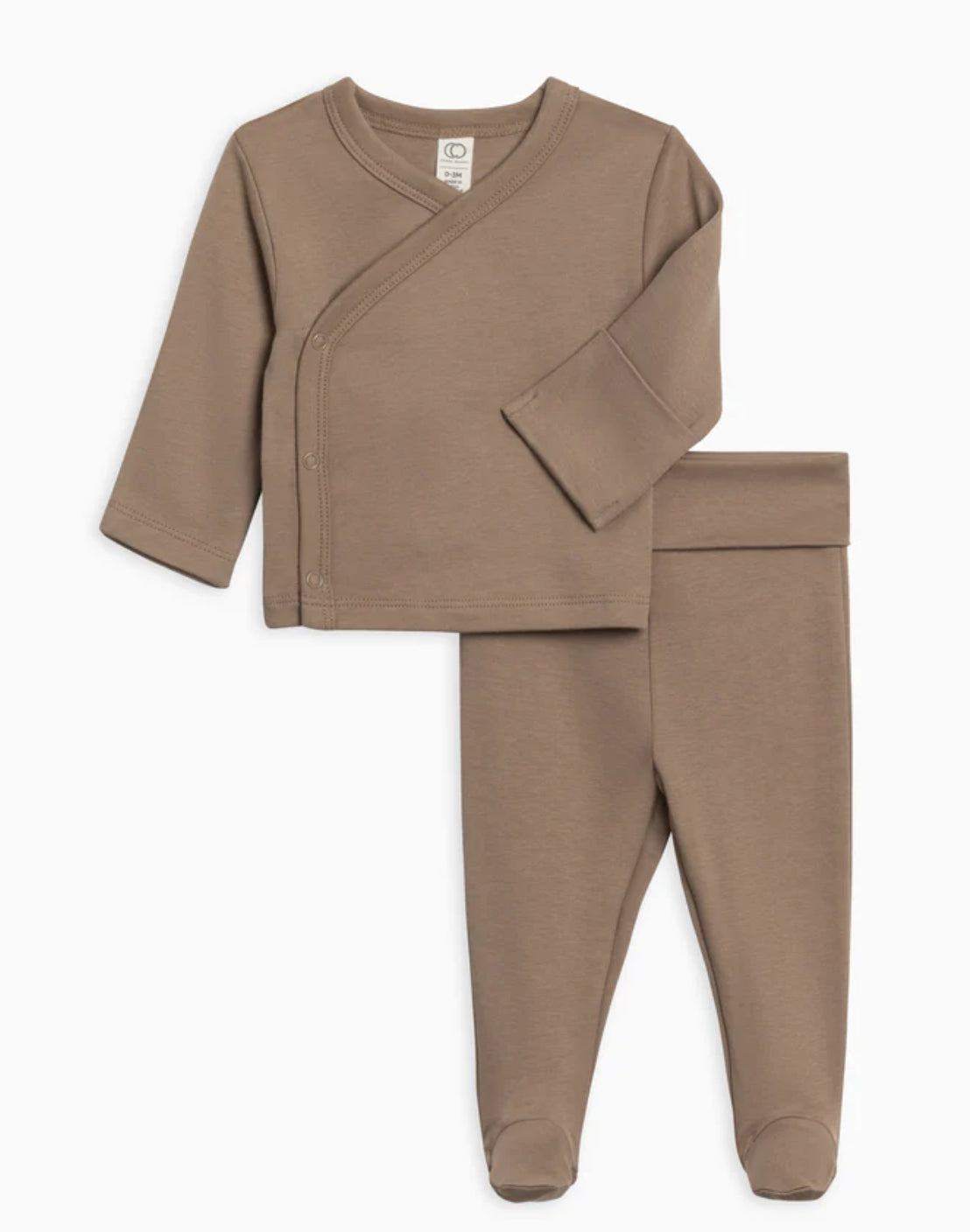 Organic Baby Riley Kimono Wrap Top and Footed Pant Set-Taupe