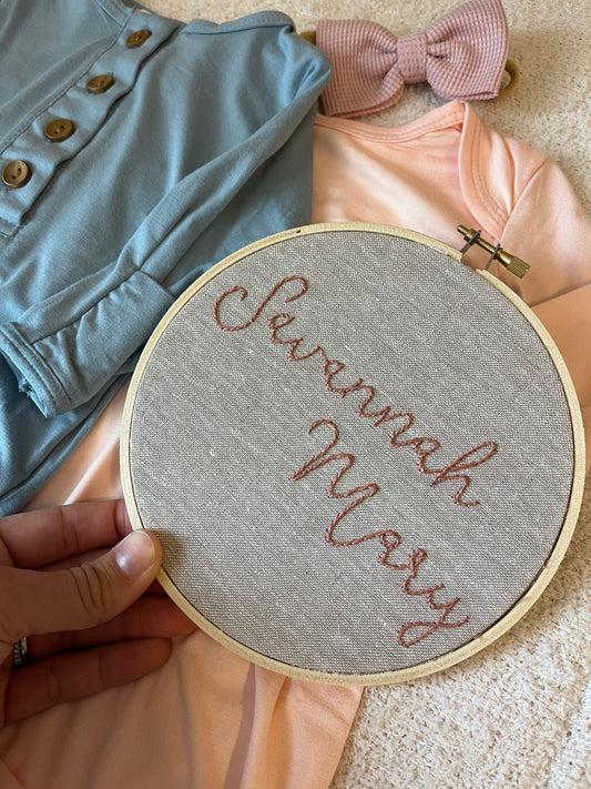 Custom Name Embroidery Hoop: Girl | Baby Name Sign | Baby Announcement