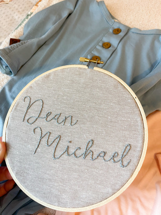 Custom Name Embroidery Hoop: Boy | Baby Name Sign | Baby Announcement