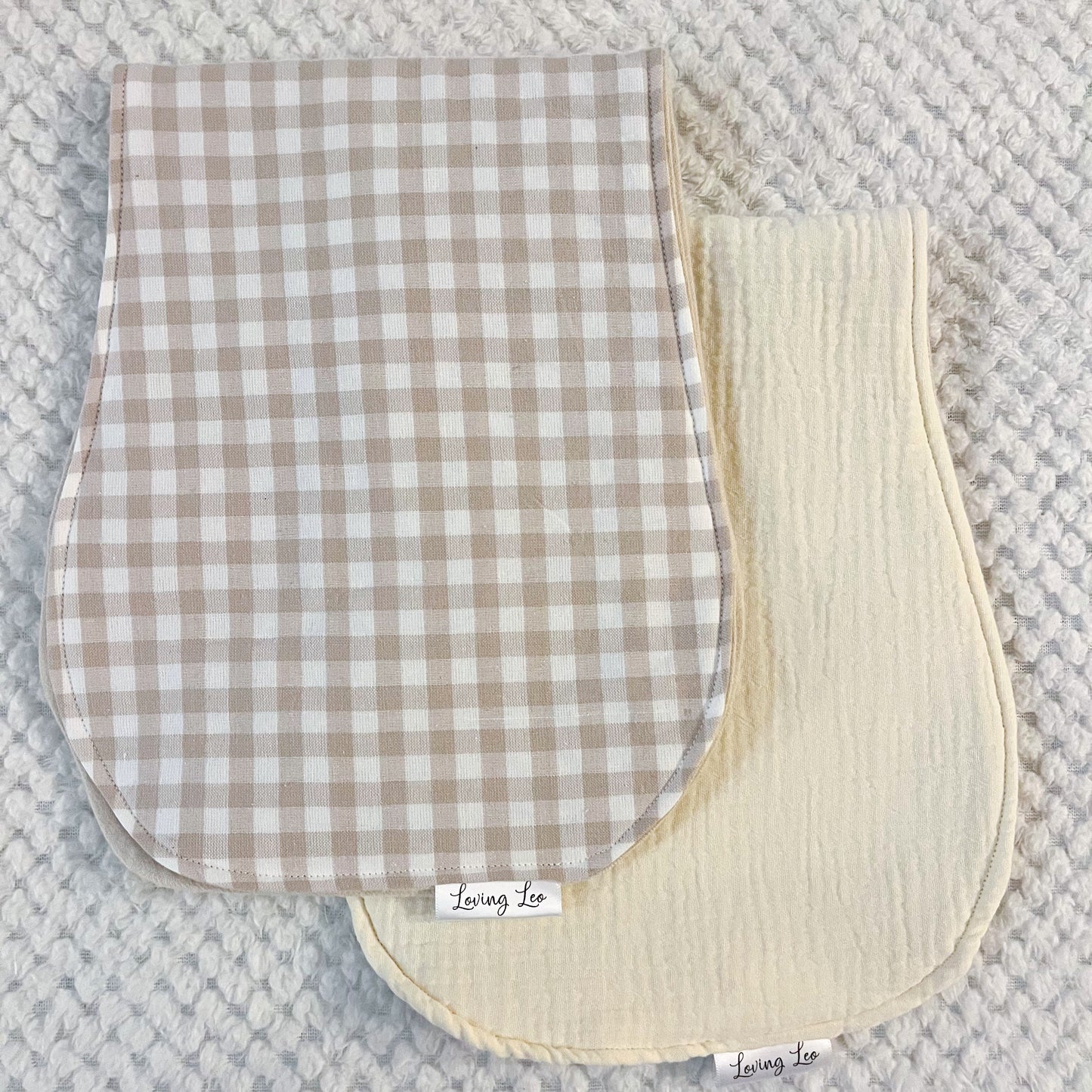 Beige Gingham Burp Cloth Set