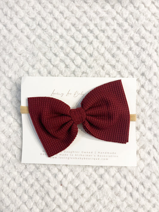 Large Burgundy Waffle Knit Bow