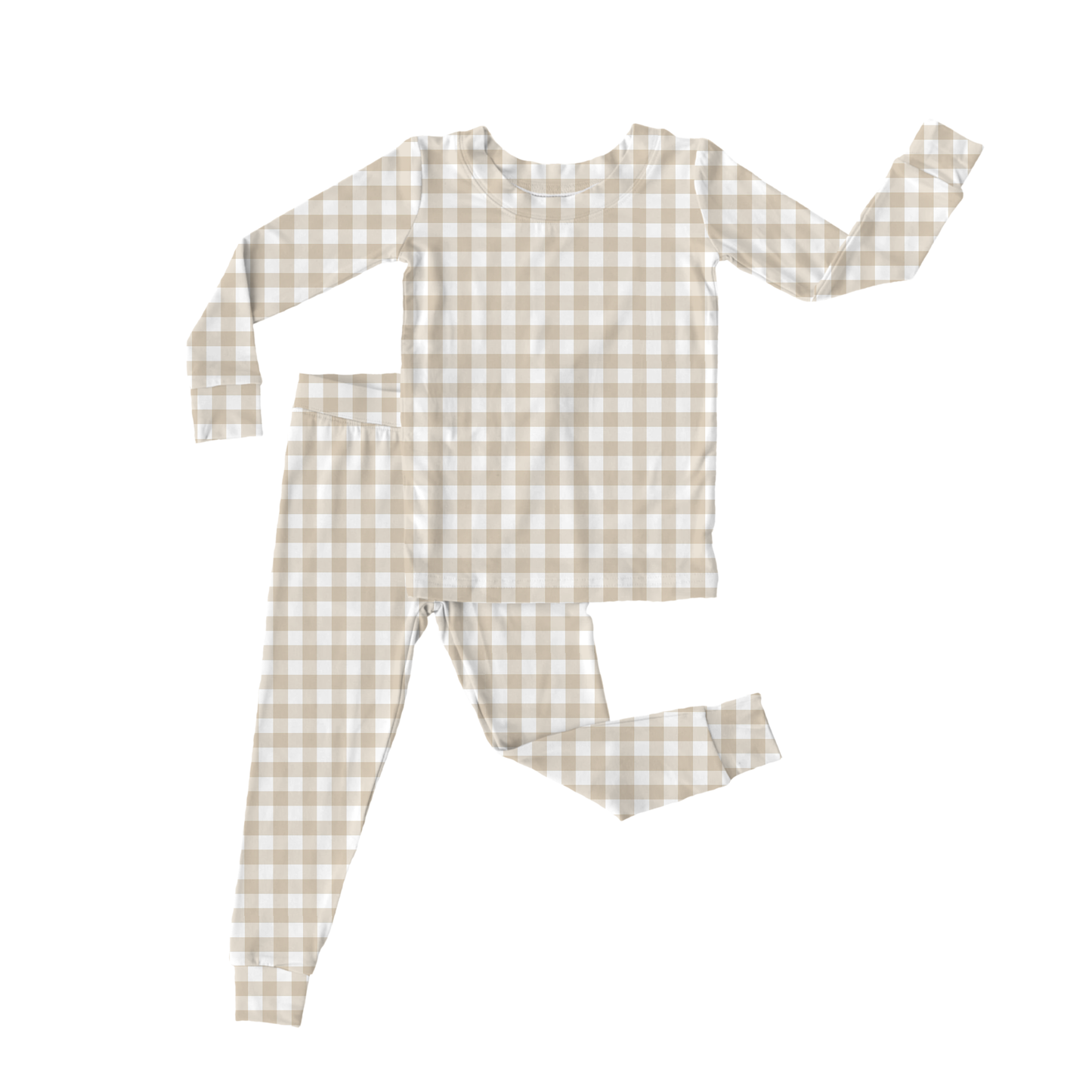 Beige Gingham Bamboo 2 Piece Pajamas